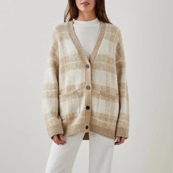 Rails Runi Oversized Cardigan Ivory Sand Plaid Size XXS 2XS NWT Wool Blend Cardi - Picture 1 of 6